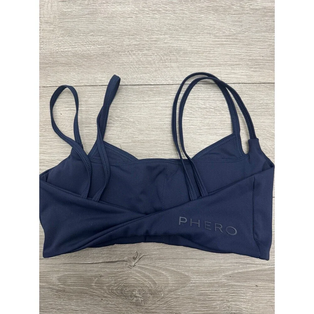 Navy Strappy Sports Bra Double Strap Activewear Athletic Yoga Gym Athleisure
